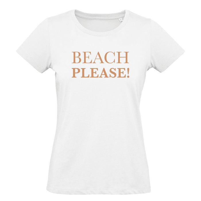 Damen T-Shirt "Beach Please!" | Weiß - Rosegold - INSELLIEBE USEDOM