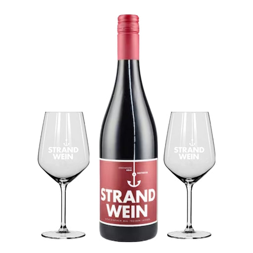 Geschenkset "Strandwein Rot" inkl. 2 Strandweingläser | Trocken - INSELLIEBE USEDOM