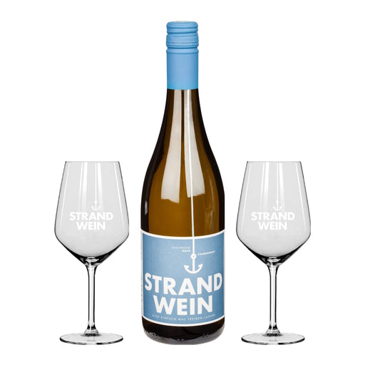 Geschenkset "Strandwein Weiß" inkl. 2 Strandweingläser | Trocken - INSELLIEBE USEDOM