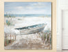 Holz/Leinen Bild Gemälde "Boot am Strand" 100x100cm - INSELLIEBE USEDOM