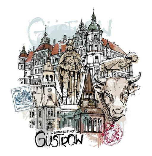 Illustration " Güstrow" von Christoph Kadur | 32x32cm - INSELLIEBE Store - Insel Usedom