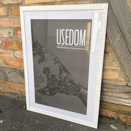 Poster "Karte Usedom" Schwarz-Weiß | 50x70cm - INSELLIEBE USEDOM