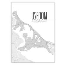 Poster "Karte Usedom" Weiß-Grau | 50x70cm - INSELLIEBE USEDOM