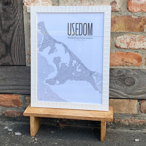 Poster "Karte Usedom" Weiß-Schwarz | 30 x 40 cm - INSELLIEBE USEDOM