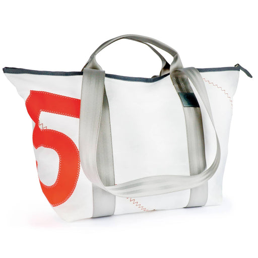 Reisetasche aus Segeltuch "Schlepper Mini" | Weiß / Zahl Neon Orange - INSELLIEBE USEDOM