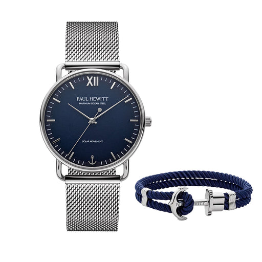 Set "SAILOR" Uhr + PHREP Armband | Silber Blau 39 mm - INSELLIEBE USEDOM