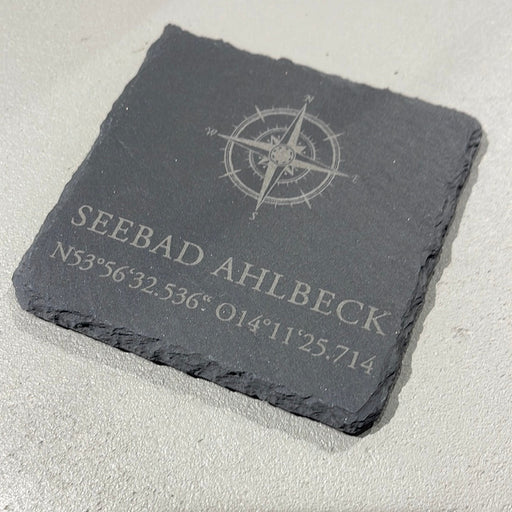 Untersetzer aus Schiefer "Seebad Ahlbeck" | 10x10cm - INSELLIEBE USEDOM