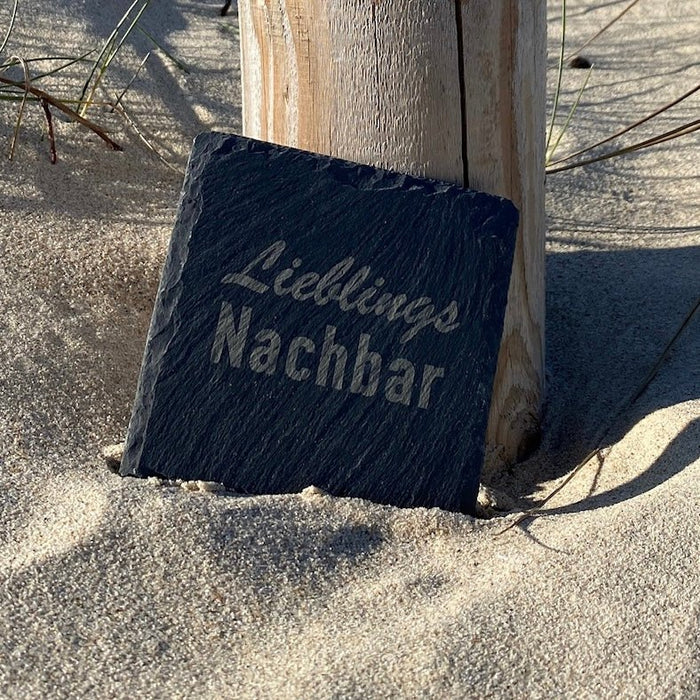 Untersetzer Schiefer "Lieblingsnachbar" | 10x10xm - INSELLIEBE USEDOM