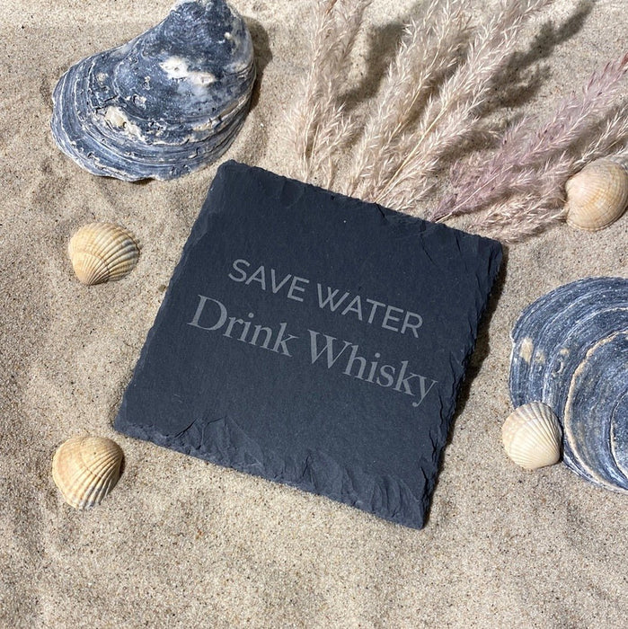 Untersetzer Schiefer "Save Water Drink Whisky" | 10x10xm - INSELLIEBE USEDOM