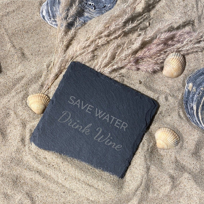 Untersetzer Schiefer "Save Water Drink Wine" | 10x10xm - INSELLIEBE USEDOM